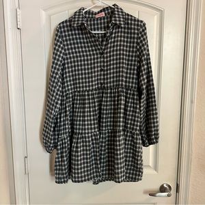 Pink Lily Plaid Long Sleeve Babydoll Dress